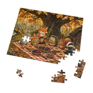 Woodland Hollow Autumn Picnic Jigsaw Puzzle, Forest Animals, Tin Box (252 or 110 Pieces) image 5