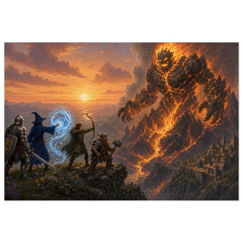 Lava Elemental Fantasy Jigsaw Puzzle in Tin, 1000 or 500 Pieces, Epic Volcano Monster Puzzle Gift afbeelding 1