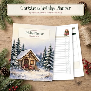 Weihnachtsplaner 2026 (druckbar): Geschenkliste, Budgetplan, Speise- und Backplan, Kartenliste, Kalender für November/Dezember (PDF)