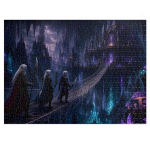 Dark Elf City Fantasy Jigsaw Puzzle in Tin, 1000 or 500 Pieces, Underground Cavern Castle Puzzle Gift image 4
