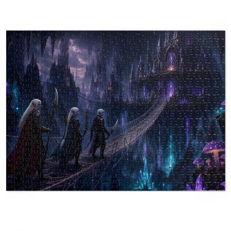 Dark Elf City Fantasy Jigsaw Puzzle in Tin, 1000 or 500 Pieces, Underground Cavern Castle Puzzle Gift image 4