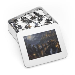Gargoyle Bridge and Old Abbey Gothic Fantasy Jigsaw Puzzle in Tin, 1000 or 500 Pieces, Gargoyles and Grimoires RPG Gift image 6