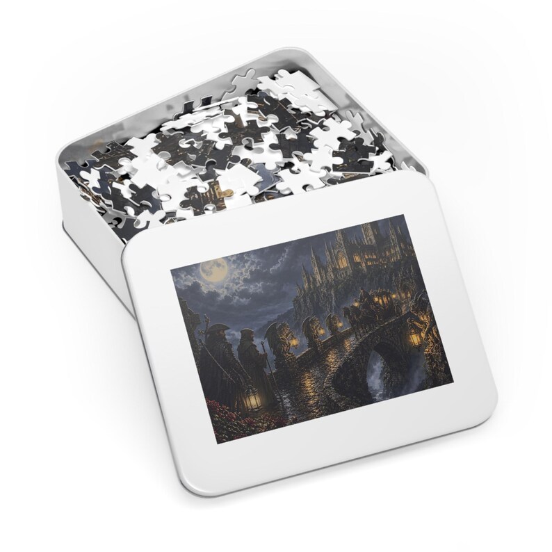 Gargoyle Bridge and Old Abbey Gothic Fantasy Jigsaw Puzzle in Tin, 1000 or 500 Pieces, Gargoyles and Grimoires RPG Gift image 6