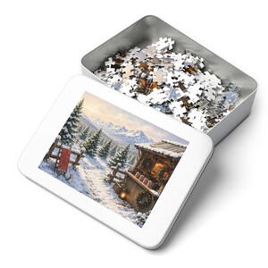 Cozy Cottage Seasons Hot Cocoa Stand Jigsaw Puzzle, Christmas Tree Farm, Tin Box (252 Pieces) image 3