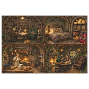 Inside the Hillside Burrow Inn - Storybook Cutaway Jigsaw Puzzle in Gift Tin, 1000 or 500 Pieces, Cozy Cross Section Gift bild 1