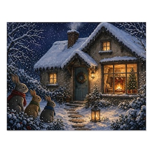 Cozy Cottage Seasons Bunny Cottage Jigsaw Puzzle, Winter Woodland Animals, Tin Box (252 Pieces) Bild 1