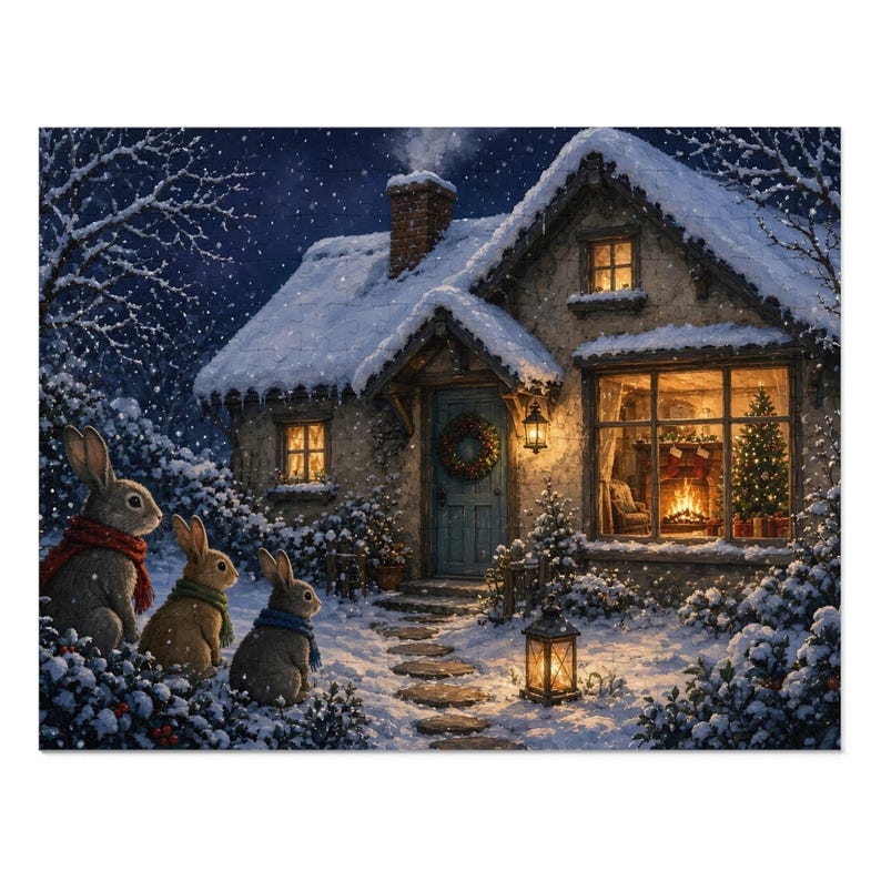 Cozy Cottage Seasons Bunny Cottage Jigsaw Puzzle, Winter Woodland Animals, Tin Box (252 Pieces) Bild 1