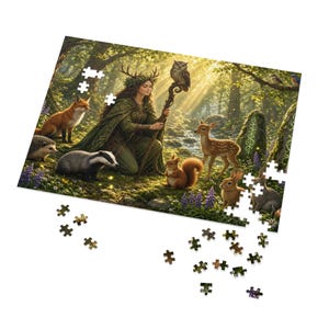 Druid Fantasy Jigsaw Puzzle, Enchanted Forest Animals, 1000 or 500 Pieces (Tin Box) zdjęcie 5