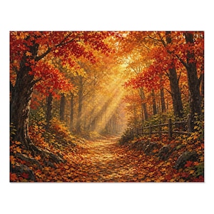 Cozy Cottage Seasons Golden Forest Path Jigsaw Puzzle, Autumn Woods, Tin Box (252 Pieces) image 1
