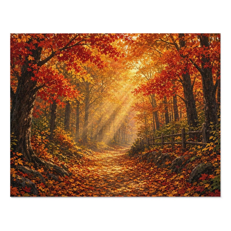 Cozy Cottage Seasons Golden Forest Path Jigsaw Puzzle, Autumn Woods, Tin Box (252 Pieces) image 1