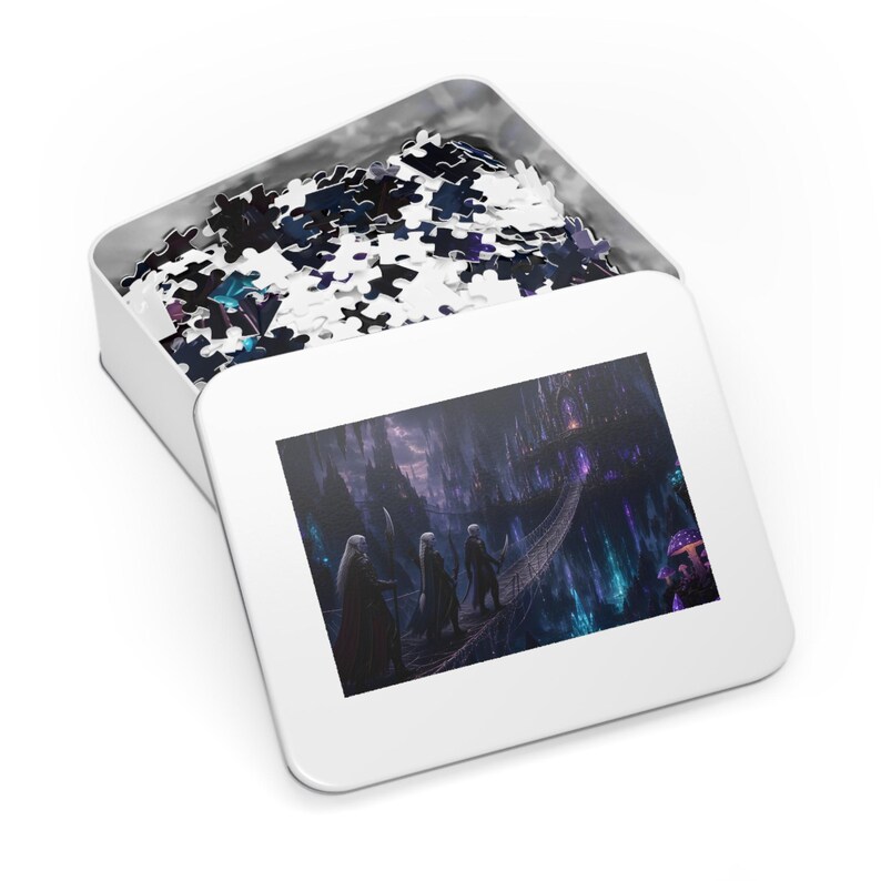 Dark Elf City Fantasy Jigsaw Puzzle in Tin, 1000 or 500 Pieces, Underground Cavern Castle Puzzle Gift image 3