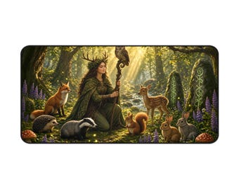 Tappetino da scrivania fantasy druidico, tappetino per mouse da gioco di grandi dimensioni, tappetino da scrivania RPG 16x32, regalo per giocatori da tavolo