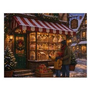 Christmas Cookies Bakery Shop Jigsaw Puzzle, Snowy Village Storefront, Tin Box (252 Pieces) image 1