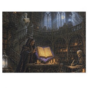 The Ossuary Library Gothic Fantasy Jigsaw Puzzle in Tin, 1000 or 500 Pieces, Gargoyles and Grimoires Dark Academia RPG Gift Bild 4