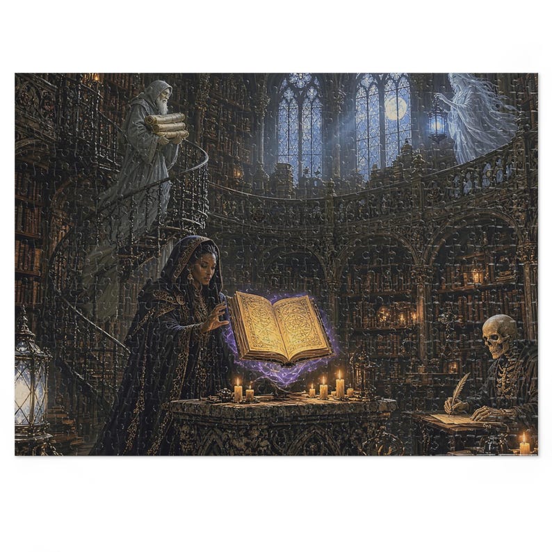 The Ossuary Library Gothic Fantasy Jigsaw Puzzle in Tin, 1000 or 500 Pieces, Gargoyles and Grimoires Dark Academia RPG Gift Bild 4