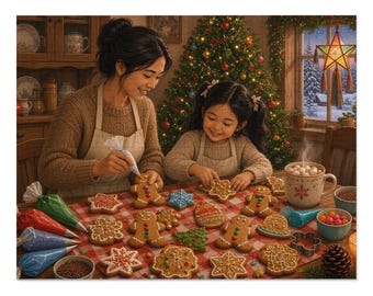 Christmas Cookies Decorating Table Jigsaw Puzzle, Mom and Daughter Gingerbread, Tin Box (252 Pieces)