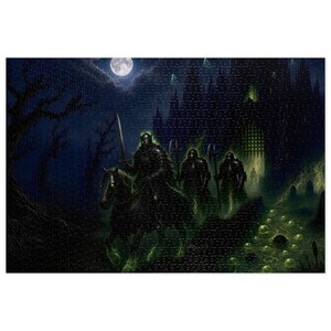 Moonlit Moat Fantasy Jigsaw Puzzle in Tin, 1000 or 500 Pieces, Undead Knight Gothic Castle Puzzle Gift image 1