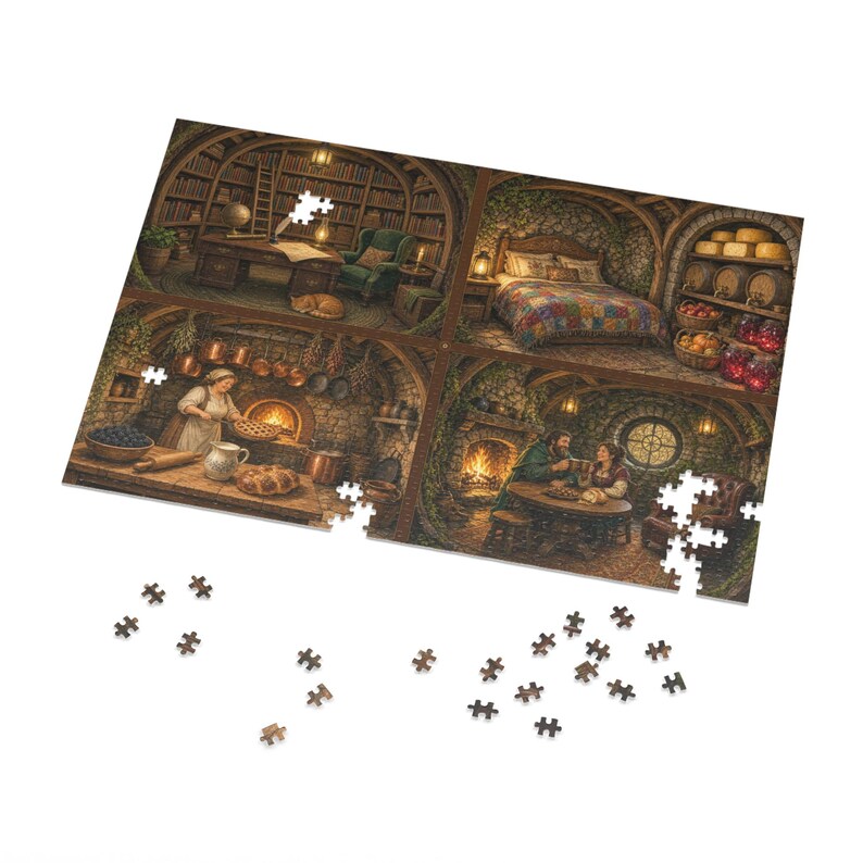 Inside the Hillside Burrow Inn - Storybook Cutaway Jigsaw Puzzle in Gift Tin, 1000 or 500 Pieces, Cozy Cross Section Gift bild 2