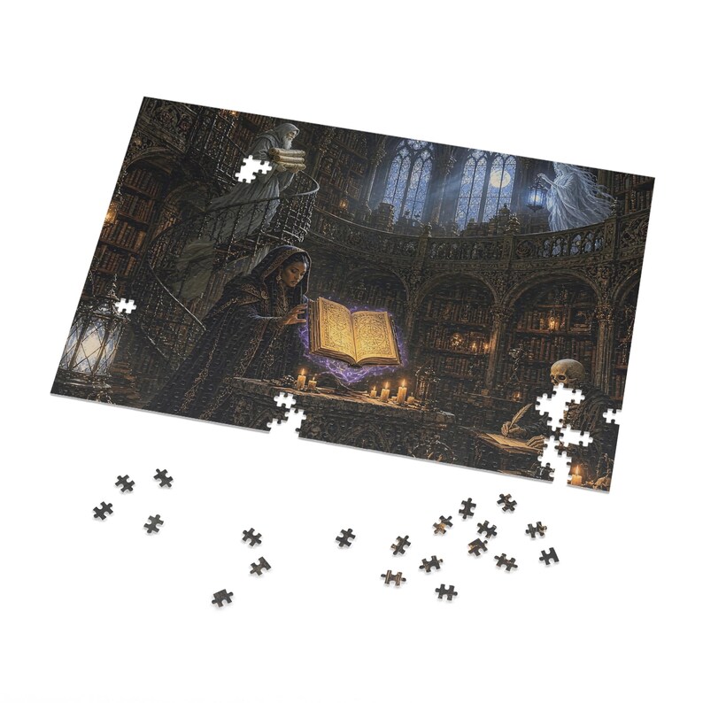 The Ossuary Library Gothic Fantasy Jigsaw Puzzle in Tin, 1000 or 500 Pieces, Gargoyles and Grimoires Dark Academia RPG Gift Bild 2