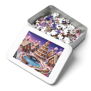 Christmas Cookies Gingerbread Village Jigsaw Puzzle, Candy Christmas Town, Tin Box (252 Pieces) image 3