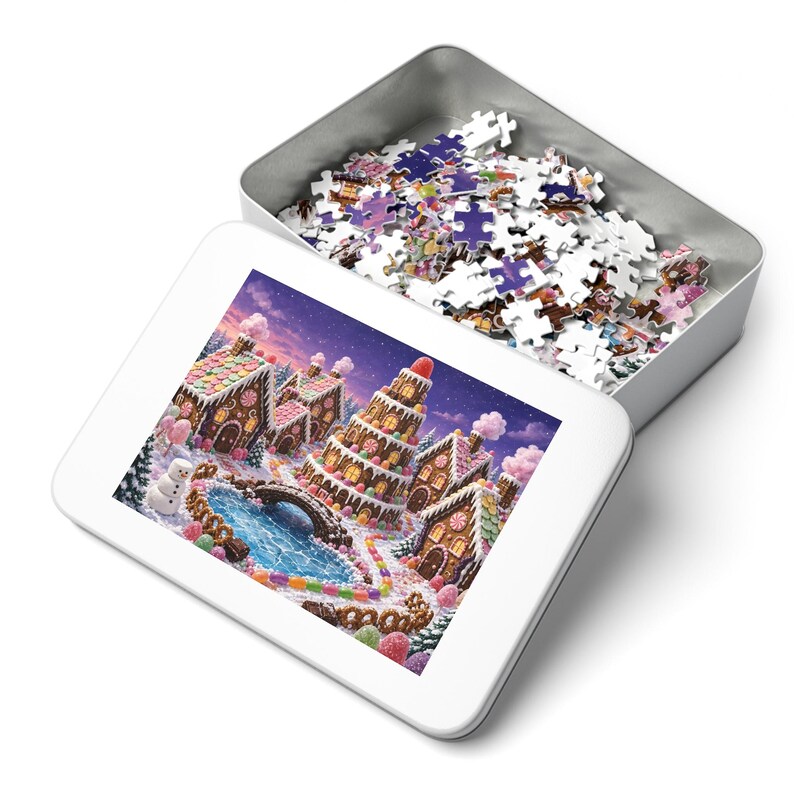 Christmas Cookies Gingerbread Village Jigsaw Puzzle, Candy Christmas Town, Tin Box (252 Pieces) image 3