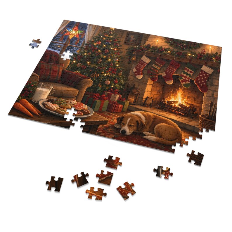 Rompecabezas de galletas navideñas con leche y galletas para Papá Noel, chimenea de Nochebuena, caja de hojalata (252 piezas) imagen 2