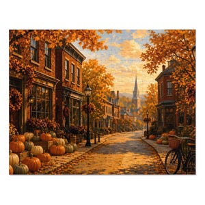 Rompecabezas "Cozy Cottage Seasons Autumn Main Street", "Pueblo pequeño", caja de metal (252 piezas) imagen 1