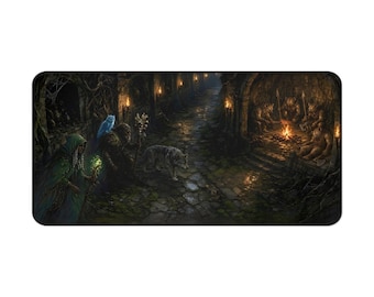 Druïden Dungeon Fantasy Bureauonderlegger, Grote Gaming Muismat, 16x32 RPG Bureauonderlegger, Cadeau voor Tabletop Gamers