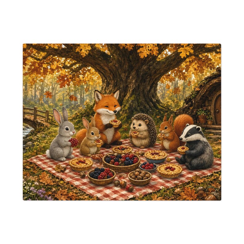 Woodland Hollow Autumn Picnic Jigsaw Puzzle, Forest Animals, Tin Box (252 or 110 Pieces) image 4