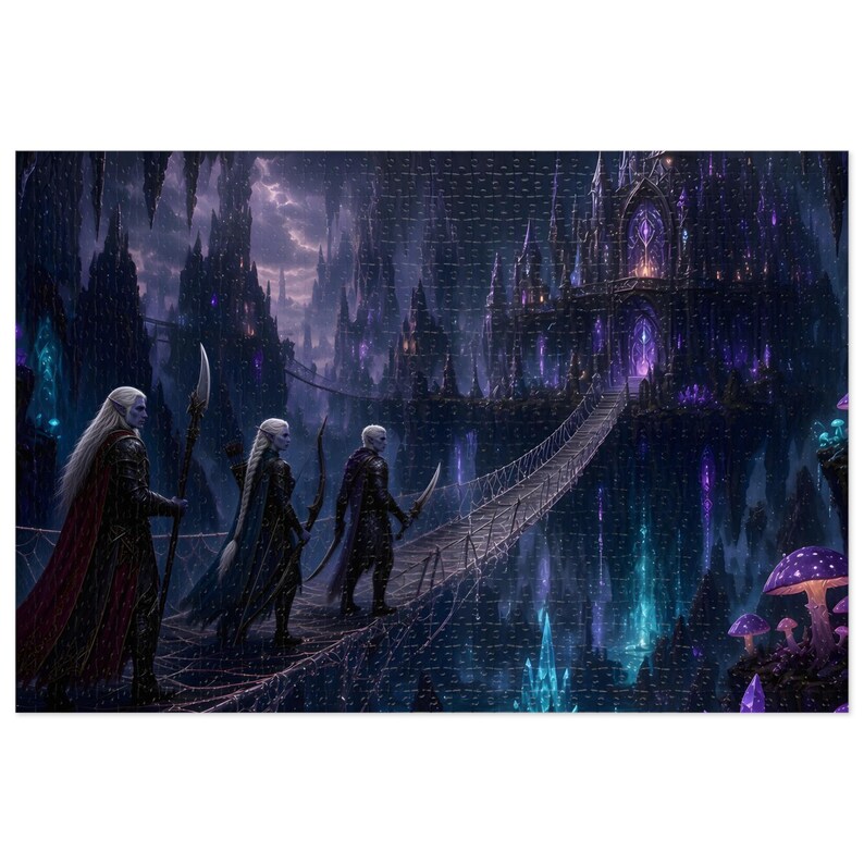 Dark Elf City Fantasy Jigsaw Puzzle in Tin, 1000 or 500 Pieces, Underground Cavern Castle Puzzle Gift image 1