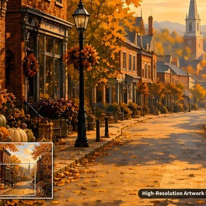 Rompecabezas "Cozy Cottage Seasons Autumn Main Street", "Pueblo pequeño", caja de metal (252 piezas) imagen 5