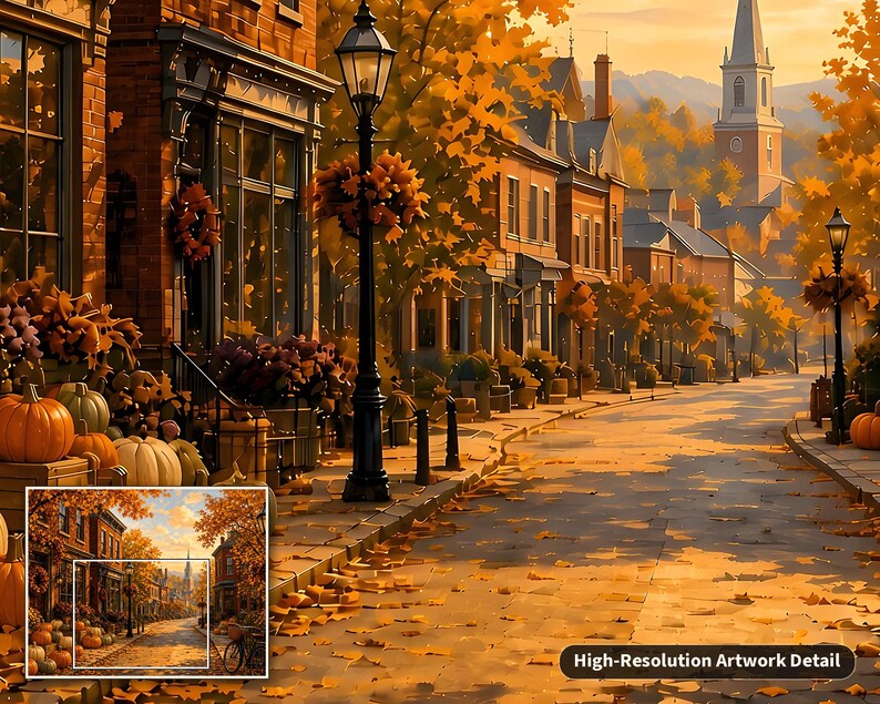Rompecabezas "Cozy Cottage Seasons Autumn Main Street", "Pueblo pequeño", caja de metal (252 piezas) imagen 5