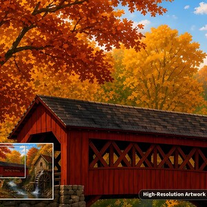 Cozy Cottage Seasons Autumn Bridge Jigsaw Puzzle, Covered Bridge Mill, Tin Box (252 Pieces) imagen 5
