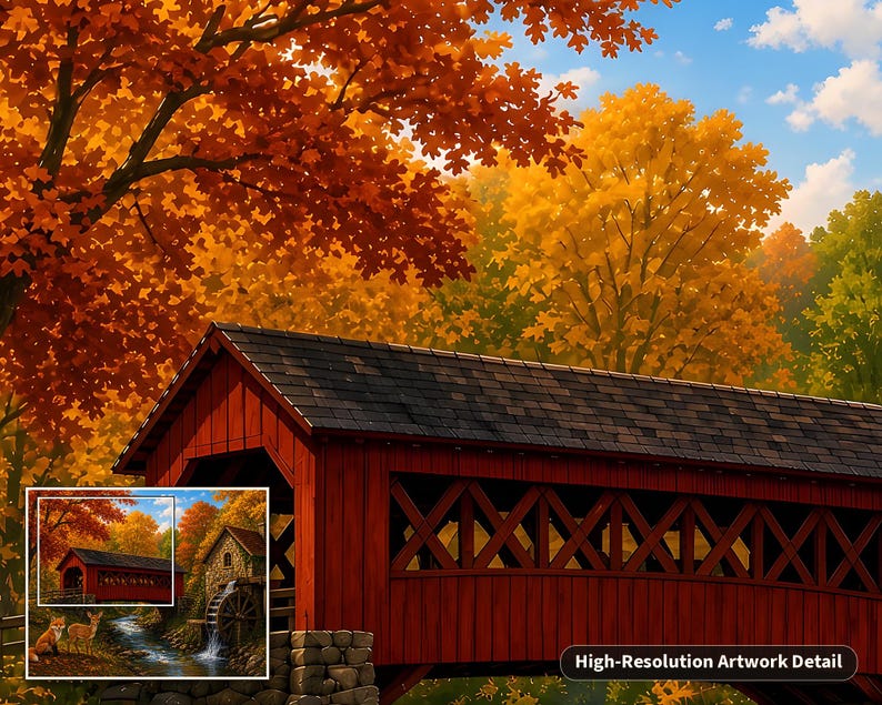 Cozy Cottage Seasons Autumn Bridge Jigsaw Puzzle, Covered Bridge Mill, Tin Box (252 Pieces) imagen 5