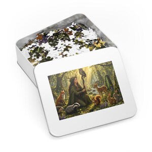 Druid Fantasy Jigsaw Puzzle, Enchanted Forest Animals, 1000 or 500 Pieces (Tin Box) zdjęcie 3