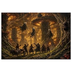 Rompecabezas de fantasía Emboscada de elfos oscuros en lata, 1000 o 500 piezas, Rompecabezas gigante de araña del bosque de hongos, regalo