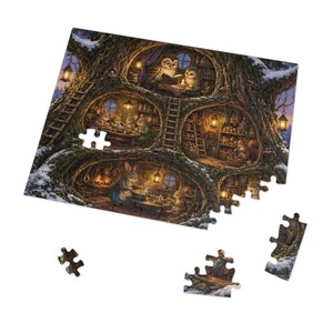 Woodland Hollow Tree House Puzzle, Forest Animals, Storybook Art (252 or 110 Pieces) image 5