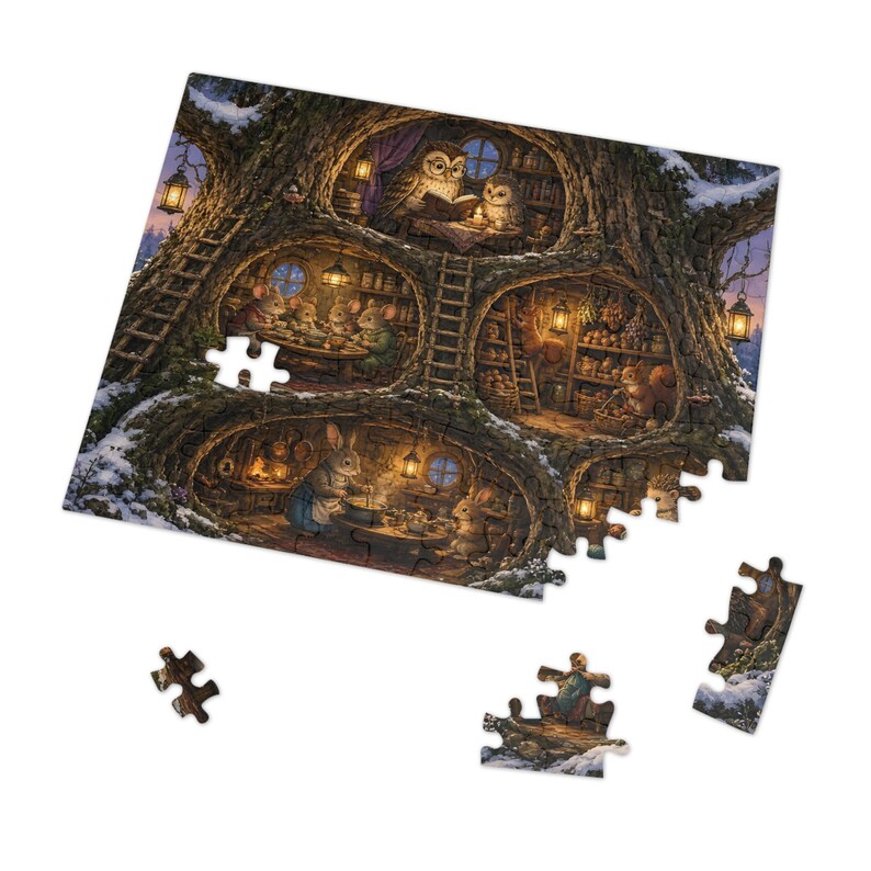 Woodland Hollow Tree House Puzzle, Forest Animals, Storybook Art (252 or 110 Pieces) image 5