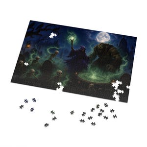 Necromancer Fantasy Jigsaw Puzzle in Tin, 1000 or 500 Pieces, Spooky Skeleton Graveyard Puzzle Gift image 2