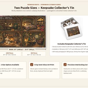 Inside the Hillside Burrow Inn - Storybook Cutaway Jigsaw Puzzle in Gift Tin, 1000 or 500 Pieces, Cozy Cross Section Gift bild 7