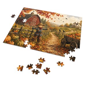 Cozy Cottage Seasons Pumpkin Patch Lane Jigsaw Puzzle, Scarecrow Farm, Tin Box (252 Pieces) image 2