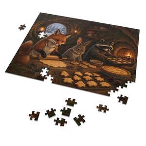 Christmas Cookies Woodland Critter Bakers Jigsaw Puzzle, Fox Bunny Raccoon Kitchen, Tin Box (252 Pieces) image 2