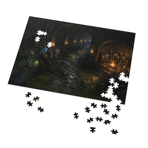 Druid Dungeon Fantasy Jigsaw Puzzle in Tin, 1000 or 500 Pieces, Wolf Companion Gnoll Lair Puzzle Gift image 5