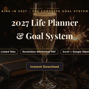 2027 Life Planner Spreadsheet | New Year Resolutions Workbook, Quarterly Goals, Habit Tracker, Calendar Tabs | Excel Instant Download