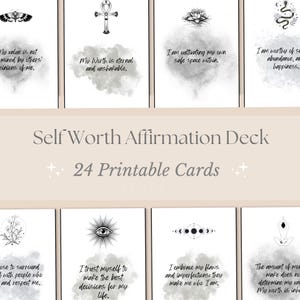 Set of 24 Self Worth Affirmation Cards | Printable Affirmation Cards | Digital download | Affirmation Cards Deck |  Shadow work Pdf