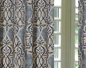 Jenna Sky Blue Curtains: Any length, 25 inch - 100 inch wide, 2 panels  Extra Long Two-Story Drapes or Small Cafe Window Treatments.