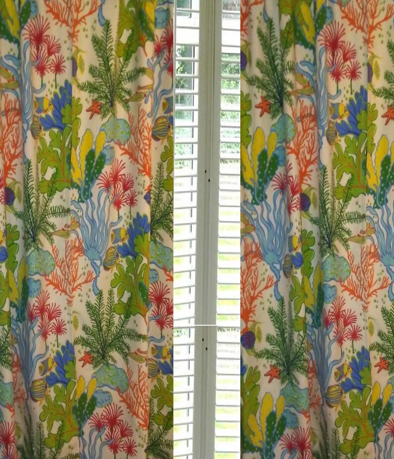 STOREWIDE SALE Curtains IndoorOutdoor Aquarium Print Custom from small window curtains through extra long 2 story drapes choose your length