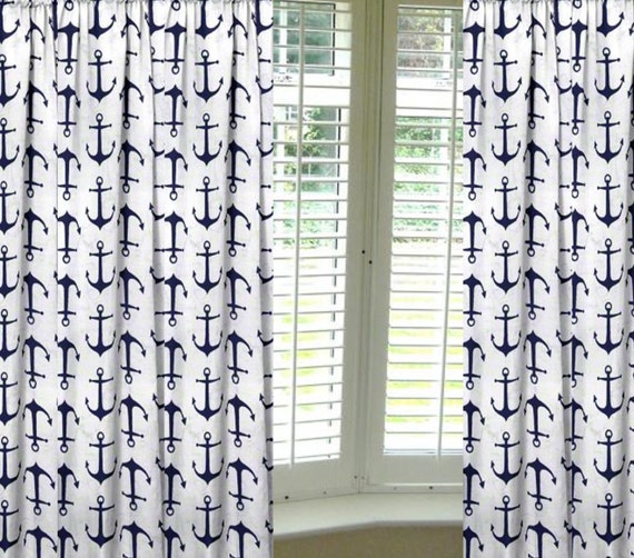 2 Curtains Anchors Curtains Sale Custom Made Drapes Themed Etsy
