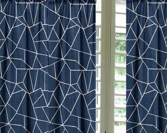 Denimgordijnen van geslepen glas: op maat gemaakt, elke lengte, 25 - 100 inch breed, 2 panelen, extra lange moderne gordijnen.