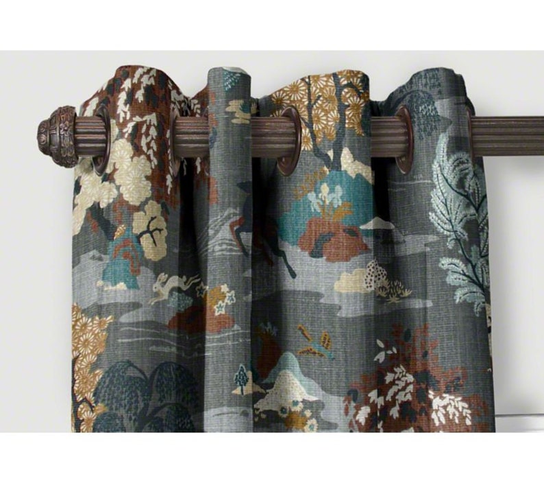 2 Curtains Robert Allen Modern Toile Drapes From Small Window Etsy